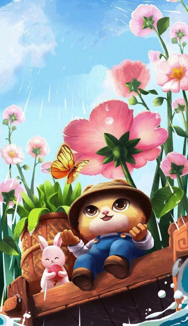 Hình nền mèo cute chibi đội mũ