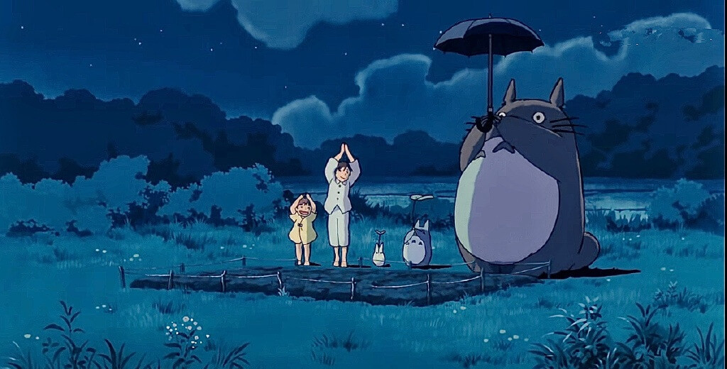 Hình nền máy tính Totoro và Mei dưới tán cây