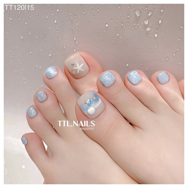 Nail chân đơn sắc xanh baby blue