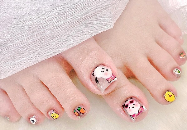 Mẫu nail chân vẽ cute 2