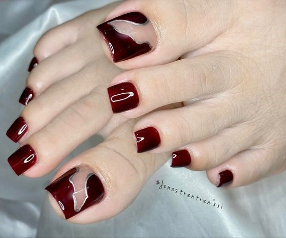 Mẫu nail chân màu đỏ gạch