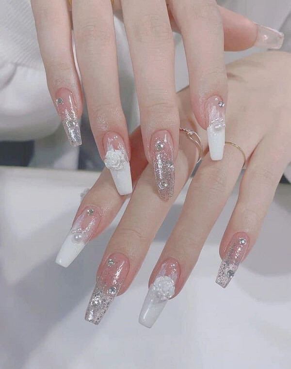 Nail cô dâu màu trắng 7