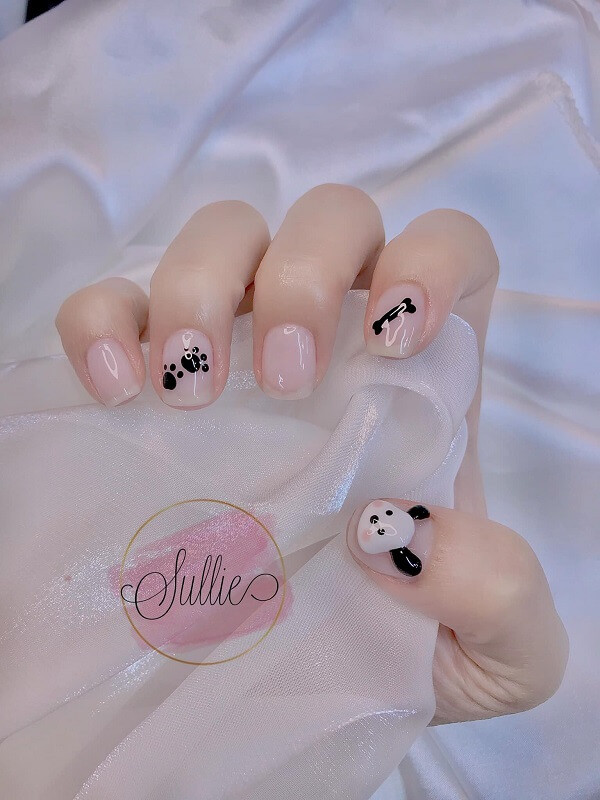 alt Mẫu nail đen trắng cute hình bướm