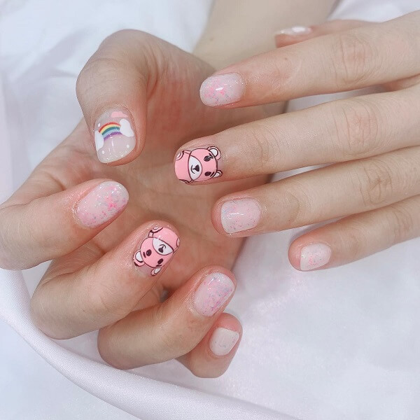 Mẫu nail hoạt hình ngộ nghĩnh với hình vẽ chú khỉ