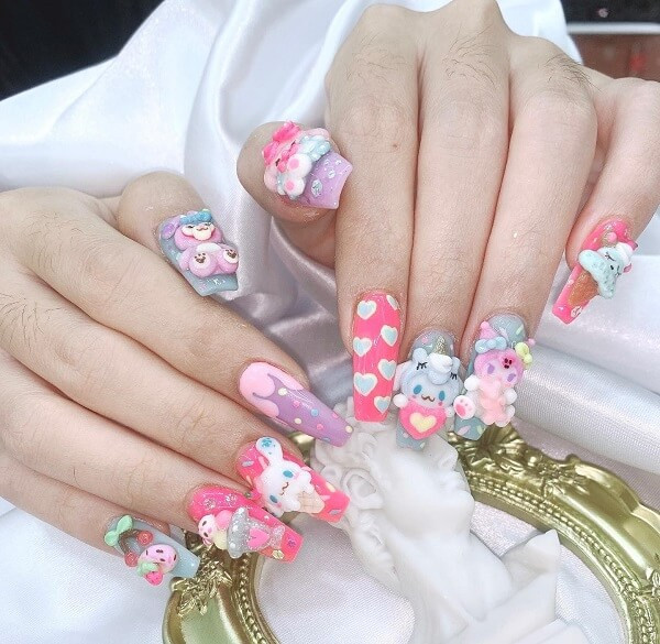 Mẫu nail hoạt hình đáng yêu với hình vẽ các nhân vật hoạt hình