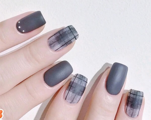 Mẫu nail kẻ caro màu cam