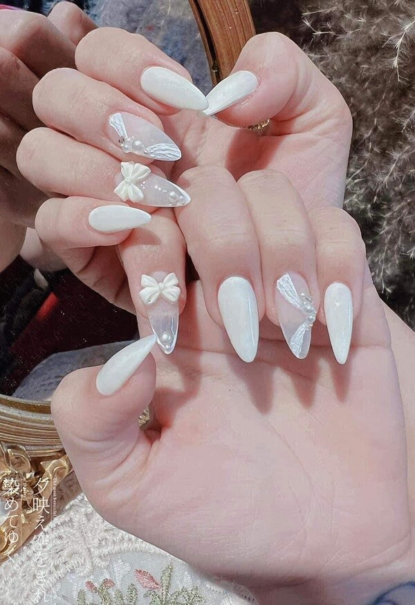 Nail cô dâu màu trắng 10